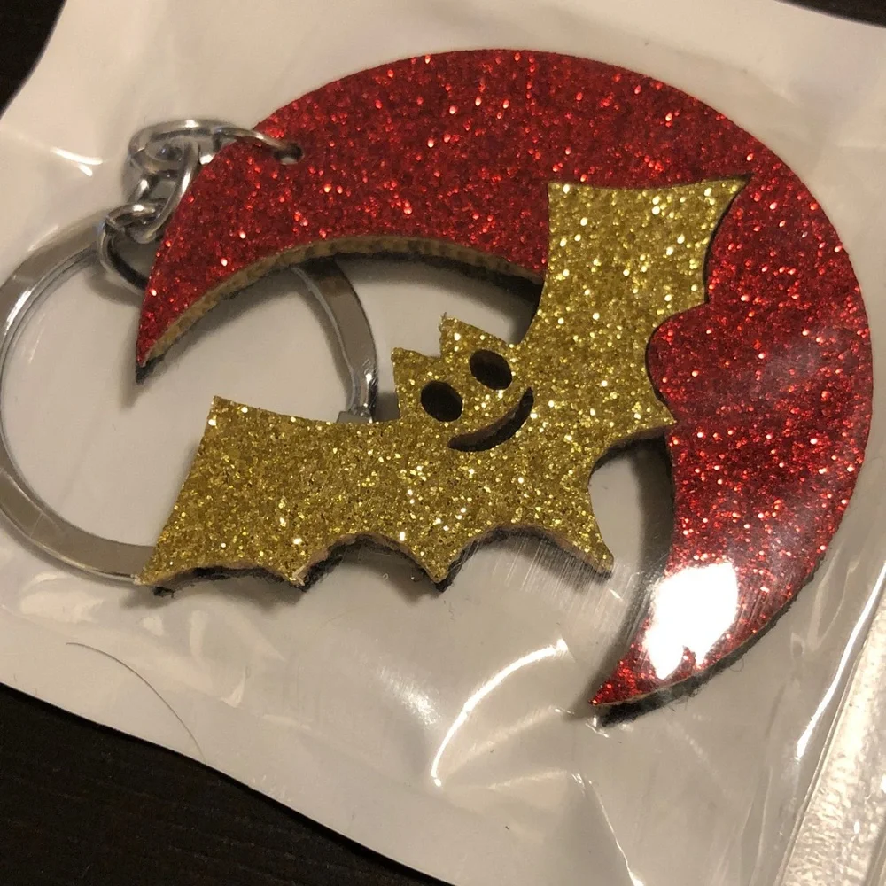 Kids Glitter Bat Keychain - Red & Gold